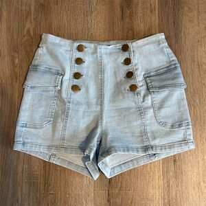 Venus Women's High Waisted Denim Shorts Blue Size 6 Button Detail